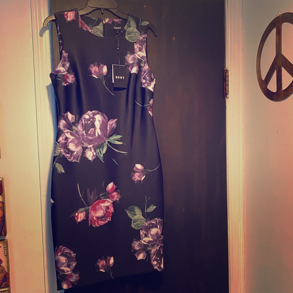 Women’s DKNY form fitting black floral dress